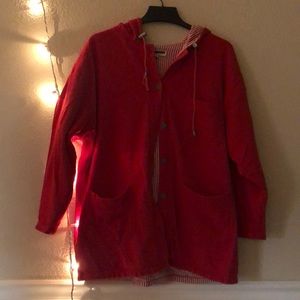 Red long sweater with hood